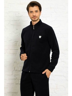 Pijama Evi Lacivert Uzun Kollu Polar Erkek Pijama Takımı Önden Fermuarlı Slimfit Kesim