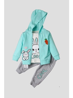 Chicsy Baby Unisex Tavşanlı Kapüşonlu 3lü Takım Pamuklu Alt Üst Iç Giyim