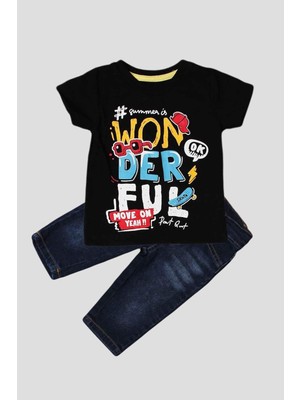 Chicsy Baby Yazı Baskılı Tişört ve Kot  Pantolon 2\'li Takım