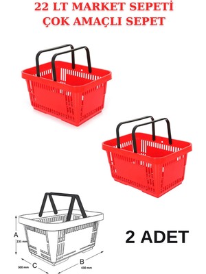 2'li 22 Litre Market Sepeti Seti, Pratik ve Dayanıklı Alışveriş Sepetleri