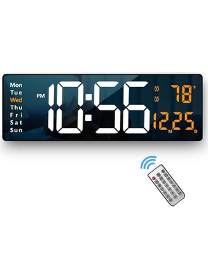 Duvar Saati Büyük Ekran, 40 cm Büyük Duvar Saatleri, Oturma Odası Dekoru Için Uzaktan Kumandalı LED Dijital Saat, Otomatik Parlaklık Kısıcı, Tarih Hafta Sıcaklığı ile Büyük Saat (Turuncu)