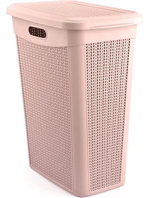 Örgü Desenli Kapaklı Çamaşır Sepeti, 43 Litre, Şık ve Pratik Kullanım