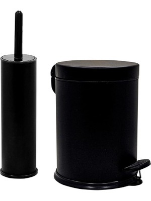 Royal Rain Store Eko Serisi Ayak Basmalı Özellikli 2'li Banyo Seti 3 Litre Çöp Kovası ve Kolozet Fırçası Paslanmaz Siyah