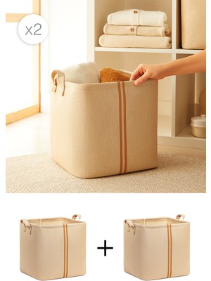 2'li Çocuk Odası Jüt Keten Oyuncak Düzenleyici Sepet 30X30X30