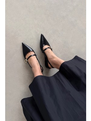 Straswans Tania Kadın Topuklu Kırışık Deri  Ayakkabı Siyah