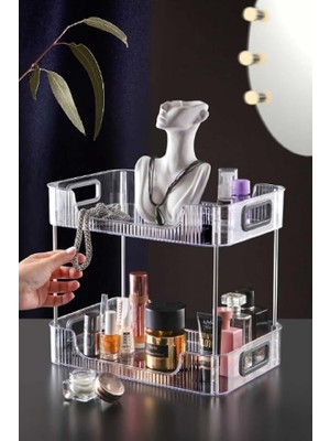 Royal Rain Store Hanem 2 Katlı Banyo Mutfak Ofis ve Makyaj Düzenleyici Çok Amaçlı Masa Organizer Gümüş