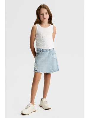 Ugly Duck 08-14 Yaş Arası Bedenlerde Kız Star Taşlı Crop - Ekru