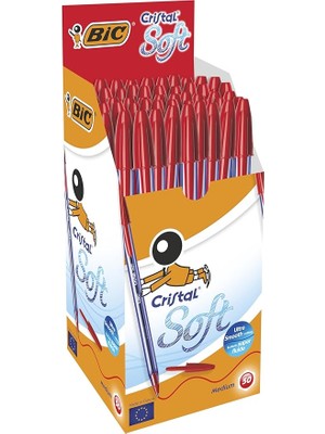 Royal Rain Store Cristal Soft Tükenmez Kalem, Kırmızı, 50'li Kutu, 1.2 mm Orta Kalınlıkta Uç, Şeffaf Gövde, Delikli Kapak