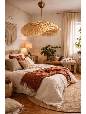 Ömür Avize Cowboy Model Rattan Bambu Modern Tasarım Bohem Sarkıt Avize