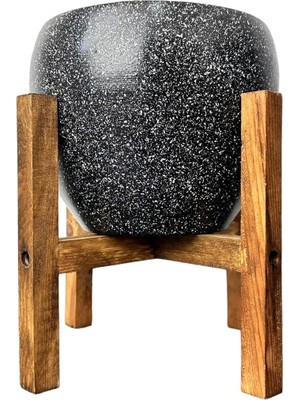 Royal Rain Store Tasarımı Ev Dekorasyon Siyah Granit Toprak Saksı Saksılık Salon Çiçeklik 4 Ayaklı - 15 cm