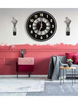 Royal Rain Store Modern Tablo Setli Ahşap Vıp Dekoratif Duvar Saati