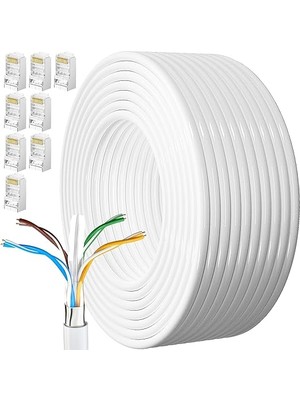 Royal Rain Store Ethernet Kablosu 40 Metre Cat 6 Yüksek Hızlı 1000MBPS 250MHZ Koruması Internet Kablosu Beyaz Lan Kablosu Uzun 130FT Network Kablosu 40M Kurulum Ethernet Kabloları