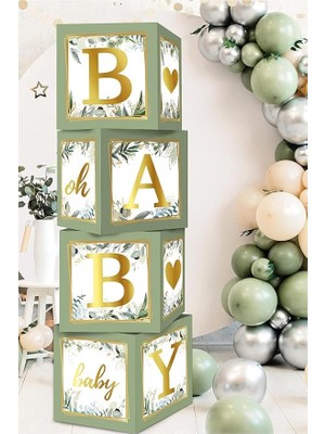 Royal Rain Store Parça Baby Yazılı Şeffaf Kutu ve Balon Seti (Adaçayı)