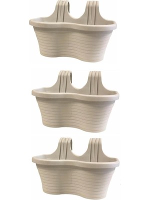 Royal Rain Store Askılı Balkon Saksı, 3 Adet, Kirli Beyaz