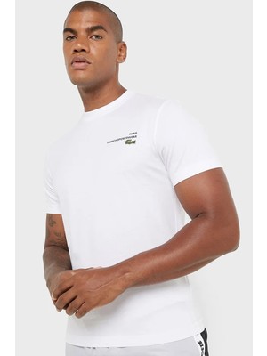 Lacoste Classic Fit Print Motif Cotton T-Shirt Erkek Baskılı Pamuk Tişört Beyaz