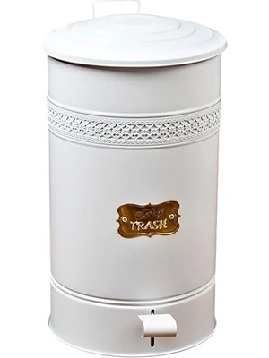 Royal Rain Store Galvaniz Metal 30 Litre Pedallı Çöp Kovası (Beyaz)