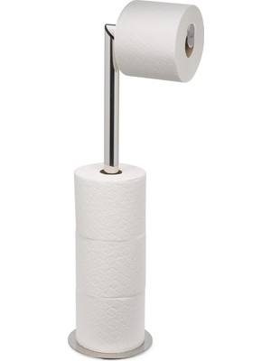 Royal Rain Store Joseph Easystore Luxe 2'si 1 Arada Ayaklı Tuvalet Kağıdı Tutucusu, Birinci Sınıf Paslanmaz Çelik, 4 Tuvalet Kağıdı Saklama Alanına Kadar