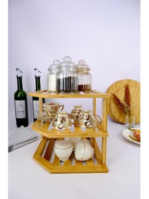 Royal Rain Store Bambu 3 Katlı Köşe Rafı Organizer Mutfak Düzenleyici Kahverengi - C/3 C1-1-289