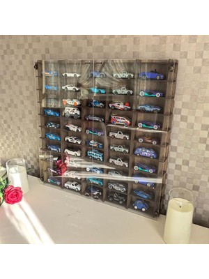 Royal Rain Store Kapaklı 1/64 Ölçek 50ARAÇ Hotwheels Matchbox Metal Araç Uyumlu Model Oyuncak Araba Rafı-Kahve