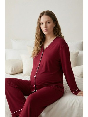 Şuranur Bambu Kumaş Gecelik Sabahlık Takımı - Düğmeli Fitilli Model