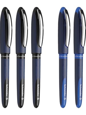 Royal Rain Store Schneider One Business Roller Kalem, Ultra Pürüzsüz 0,6 mm Uç, 5 Kalem, 3 Siyah, 2 Mavi