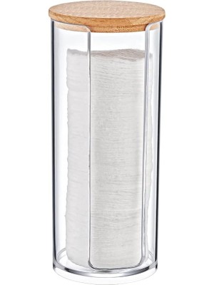 Royal Rain Store Ahşap Kapak Akrilik Disk Pamukluk Organizeri, Ahşap Kapaklı Pamukluk, Akrilik Pamukluk