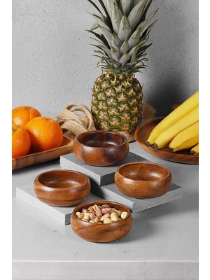 Şık 4'lü Yuvarlak Akasya Çerezlik Takımı, Şıklık ve Fonksiyon Bir Arada