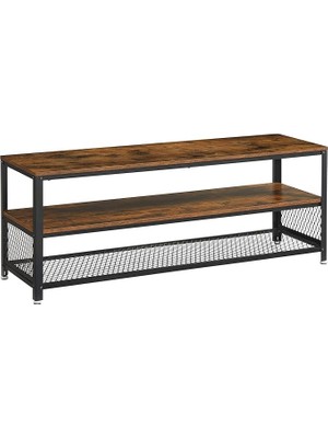 Royal Rain Store Tv Standı 60 Inç'e Kadar Tv'ler Için, Büyük Tv Dolabı, Konsol, Oturma Odası Masası, Metal Çerçeveli Sehpa, Vintage, Koyu Kahverengi LTV50BX, 140 x 40 x 52 cm