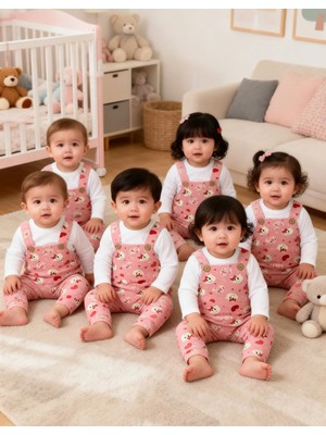 Pitiko Eğlenceli Desen 2'li Bebek Salopet Seti(Tişört+salopet)