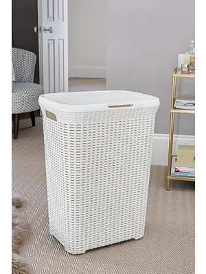Royal Rain Store Desenli Plastik Çamaşır Sepeti Beyaz