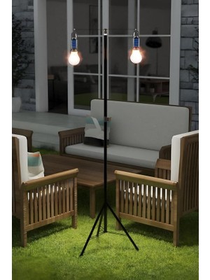Royal Rain Store 2 Lambalı, Askılı, 3 Modlu, Şarjlı, LED Solar Güneş Enerjili, 2 mt Metal Standlı, Su Geçirmez, Kitap Okuma Işığı, Kamp, Avcılık, Balıkçılık, Garaj, Güverte, Balkon Dekorasyonu, (Yuvarlak)