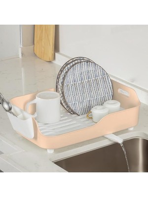 Royal Rain Store AKL-060 Bej Lüks Tabaklık Bulaşıklık-Yönlendirilebilir Su Akıtma Kanallı Bulaşık Sepeti-Kaşıklıklı