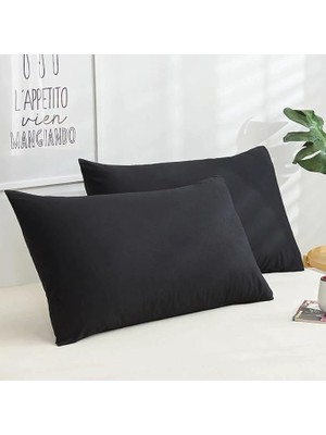 Royal Rain Store Home Pamuklu 2'li Kapaklı Yastık Kılıfı 50X70 cm - Yumuşak ve Nefes Alabilir - Düz Renk (Siyah)