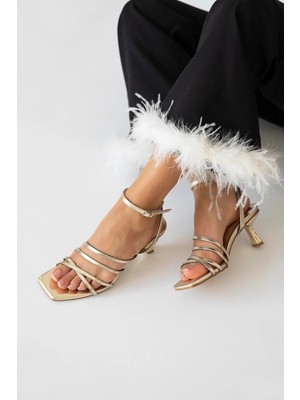 Straswans Ferne Kadın Topuklu Küt Burun Deri Sandalet Altın