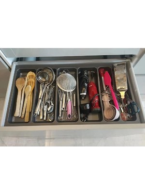 Royal Rain Store Cm. 6 Bölmeli Gri Çekmece Içi Düzenleyici Kepçelik (80 * 40 Cm'e Kadar Kesilir) Maket Bıçağı Hediye