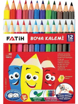 Fatih 12 Renk Yarım Boy Kuruboya Çocuklar İçin Ergonomik ve Zehirsiz 1 Kutu