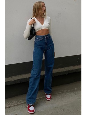 Madmext Yüksel Bel Kadın Palazzo Jean Mavi Düz Kesim 36 Beden %99 Cotton