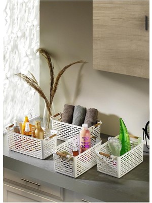 Royal Rain Store Çok Amaçlı Tutacaklı Organizer Sepet - Dolap Içi & Çekmece Düzenleyici Sepet Beyaz, 24121810015