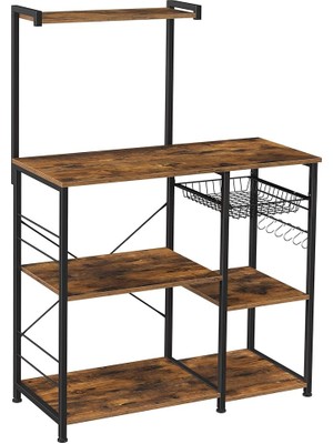 Royal Rain Store Fırıncı Raflı Raf, Tel Sepetli Mikrodalga Standı, 6 S-Kanca, Mutfak Rafı, Baharatlar, Tencereler ve Tavalar Için Yardımcı Depolama Alanı, Rustik Kahverengi KKS35X