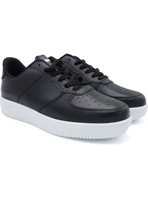 Nmoda Unisex Spor Ayakkabı Suni Deri Siyah - Beyaz Sneaker 36 Numara Rahat Taban