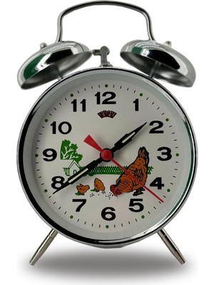 Royal Rain Store Kurmalı Çift Çanlı Çalar Saat Tavuk ve Çiftlik Desenli Nostalji Masaüstü Saat 11X11X6 cm Ebatlarında Dekoratif Yatak Odası Çocuk ve Genç Odası Için