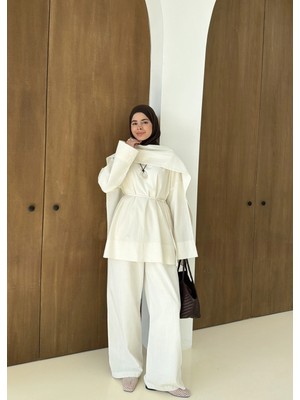 Moda Aksa 5471*TAKIM Seyyar Şallı Keten ( Beyaz )