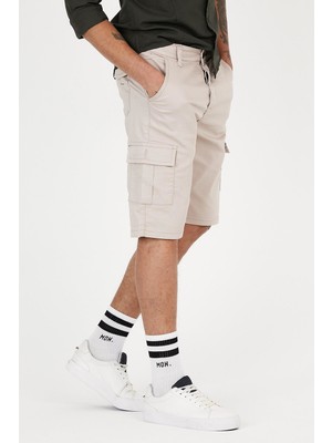 Serseri Slim Fit None Denim Yandan Cepli Esnek Kumaş Erkek Jean Kargo Şort