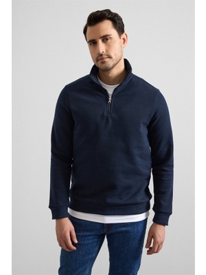 Süvari Lacivert Regular Düz Yarım Balıkçı Yaka Sweatshirt