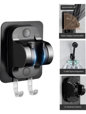 Royal Rain Store Duş Başlığı Tutucu Yapışkanlı Ayarlanabilir El Duş Tutacağı Delme Yok Duvara Monte Suya Dayanıklı Duş Askısı Güçlü Tutuş