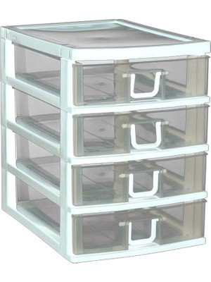Royal Rain Store 4 Gözlü Plastik Çekmeceli Takı Bileklik Evrak Organizer - AL3186 Beyaz