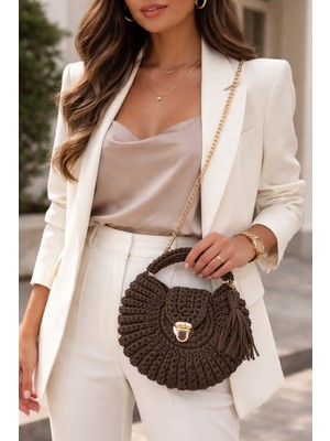 Vela El Yapımı Penye Deniz Kabuğu Örgü Zincir Askılı El ve Omuz Çantası