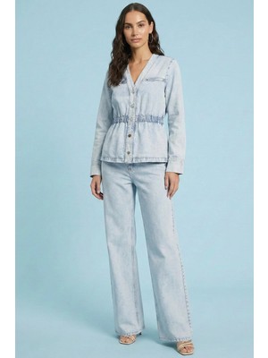 Guitar Dar Kesim Buz Mavi Jean Ceket