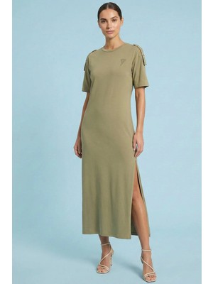 Guitar Oversize Haki Örme Elbise