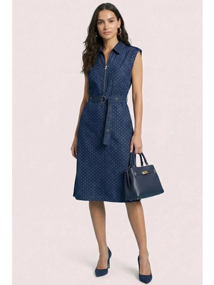 Guitar Midi Mavi Puantiyeli Elbise